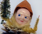 Vintage Elf Pixie Gnome 4  Pinecone Mica Christmas Ornament Or For Putz Village