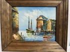 Vintage Oil Painting Signed N  Weston Boats Harbor Scene Ocean Gallery Framed