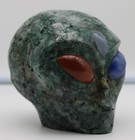 Xl Unique Yunnan Teal Stone Sculpted Alien Head With Gemstone Eyes Paperweight