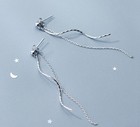 Women  925 Sterling Silver Elegant Cubic Crystal Wave Tassel Stud Earring