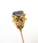 Antique Hatpin Blue Glass Ornate Leaf Setting