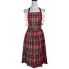 Vintage 70s Plaid Pinafore Apron Dress Ruffle Bib Tie Back Lady Os Hostess Usa