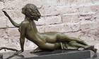 Art Deco Nude Female With Goat Bronze Sculpture Lost Wax Method Figurine Figure