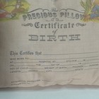 Vintage 1974 Mini Togs Birth Certificate Pillow     Pink     Nursery Keepsake
