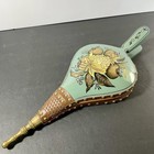 Tole Style Fireplace Bellows Hand Painted Brass Leather Vintage Hearth Decor