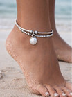 Silver Two-tier Charm Anklet     Boho Beach Layered Ankle Bracelet