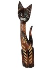 Vintage Wood Carved Cat Sculpture 23  Tall Bali Art Collectible