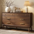 54  Mid-century Modern 6-drawer Dresser  Dark Walnut Bedroom Storage Chest