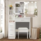 Vanity Makeup Dressing Table Desk With Led Mirror   Stool 6 Open Shelves 4drawer