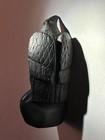 Hand-carved Jet Crow raven            Bird Figurine Black W  Red Coral Eyes Signed Rqn