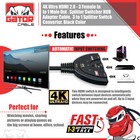 4k Hdmi 2 0 Cable Auto Switch Switcher Splitter Adapter 3 In To 1 Out Devices Hd