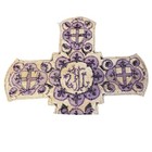 Vintage Church Ihs Orphrey Cross Panel Purple Needlepoint Embroidered Applique