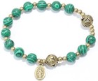 Malachite Stone Beads Rosary Bracelet  Catholic Miraculous Medal Wrist Jewelry