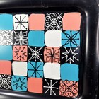 Rare Mcm Metal Serving Tray Retro Atomic Pink Turquoise Black 18x13