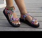 Women   s Strappy Flat Slip-on Sandals Geometric Bohemian Knot Multicolor 6