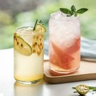 4 Set Of  Clear Glass Cup W  Bamboo Lid  Cleaning Rod   Glass Straw 18oz