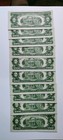 Lot Of 10 Us Consecutives  2 Two Dollar Bills Red Seal Series 1963 Uncirulated