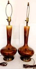 Pair Of Vintage Mid Century Modern Ceramic  Amber Brown Drip Glaze Table Lamps