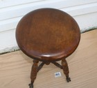 Vtg  Charles Parker Co Piano Wood Stool Adjustable   Spiral Glass Ball Claw Feet