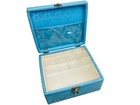 Vintage Blue Sewing Storage Box Quilted Pattern W  Tray Mcm 60s 70s