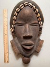 Vintage African Dan Mask  Carved Wood  Cowrie Shells  Lg Metal Bell   Fabric 12 