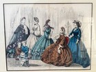 Antique Victorian Paris Fashion Lady In Dress Framed Lithography Hand-colored