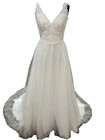 Lace V Neck Ball Gown Wedding Dress Sz 10 Nwt   Sku72080