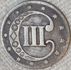 1853 Three 3 Cent Silver F  Or Vf  Free Shipping 