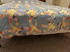 Handmade Quilt Bedspread Full Size 86x74    Double Wedding Ring Scallop Feed Sack