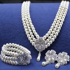 925 Silver Pearl Pendant Set Necklace Bracelet Earrings Bridal Wedding