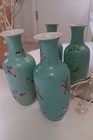 Org  Chinese Antique Porcelain Famille Rose Figural Vase Pair Republic Period 