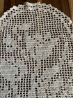 Vintage Handmade Crochet Ecru Large Oval Doily Filet Roses Floral Bouquet
