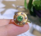 Natural Emerald Ring Solid 14k Yellow Gold Round Vintage Halo Women Fine Jewelry