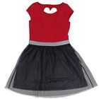Sally Miller Dress Girls Sz L 10 12 Red Holiday Heart Cutout Sparkle Fit   Flare