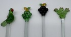 Vintage Hand Blown Glass Swizzle Sticks Set Parrot Grapes Cactus Barware