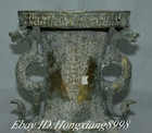 Antique Old Chinese Bronze Ware Gold Dynasty Dragon Beast Vase Bottle Jar Jug
