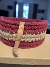 New Handmade T-shirt Yarn Crochet Basket Wooden Base 