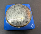 Vintage Mirror Powder Compact Blue 2 Inch Square