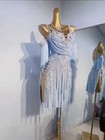 Women s Light Blue Rhinestone Fringe Latin Dance Competition Costume Dress