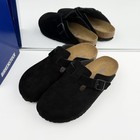 Birkenstock Boston Black Suede Leather Soft Footbed Clog Men And Women Shoes