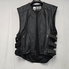 Black Brand Mens Motorcycle Biker Black Leather Vest Jacket Large  sample 