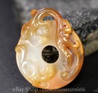 2  Old Chinese Natural Agate Carved Fengshui Dragon Beast Yu Bi Amulet Pendant