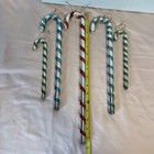 Vintage Set 5 Large Blown Glass Red Blue Green Silver Gold Candy Cane Ornament