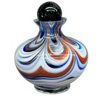 Vtg Blue White Red Black Swirl Glass Perfume Bottle Vase W Glass Stopper 3 5   