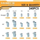 240pc Grease Fittings Assortment Sae Metric Zerk 1 4 1 8 M6 M8 M10 Zinc