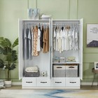 Wood Wardrobe Armoire Storage Cabinet W  Mirror  3 4 Doors White Wardrobe Closet