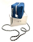 New  Christian Dior Denim Blue Cosmetic  Zipper Bag  Pouch Clutch  With Chain