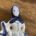 Vintage Gzhel Russian  ussr  Hand Painted Porcelain Folk Art Woman Figurine 4    T