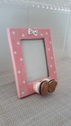 Michel   Co Baby Girl 3 X 2 Photo Picture Frame Ceramic Feet bow Polka Dot Euc