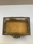 Ormolu Casket Gold Gilt Beveled Glass Tufted Velvet French Filigree Jewelry Box 